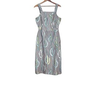 Brooklyn Industries Square Neck Cactus Print Sheath Midi Dress Multicolor Medium